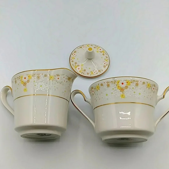 🎷HP! Noritake Ivory China, Creamer and Sugar Bowl "fragrance 7025". Japan - Picture 10 of 14
